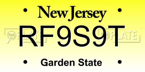 RF9S9T New Jersey License Plate