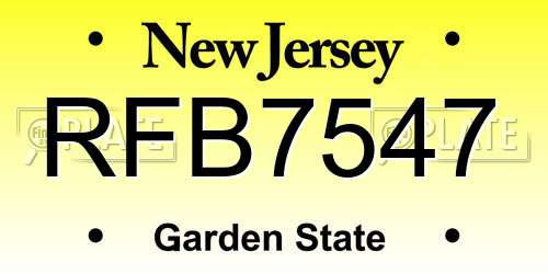 RFB7547 New Jersey License Plate