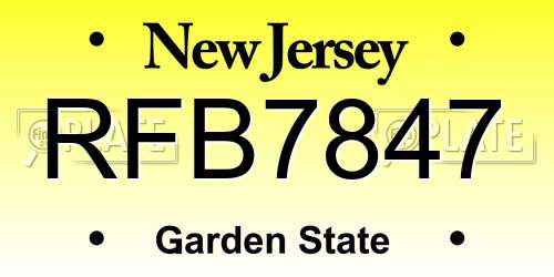 RFB7847 New Jersey License Plate