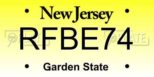 RFBE74 New Jersey License Plate