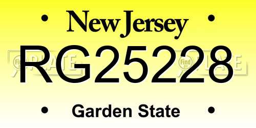 RG25228 New Jersey License Plate