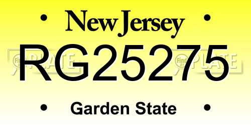RG25275 New Jersey License Plate