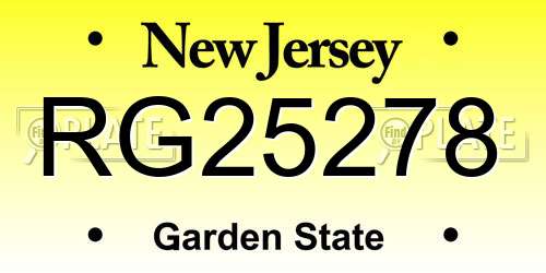RG25278 New Jersey License Plate