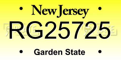 RG25725 New Jersey License Plate