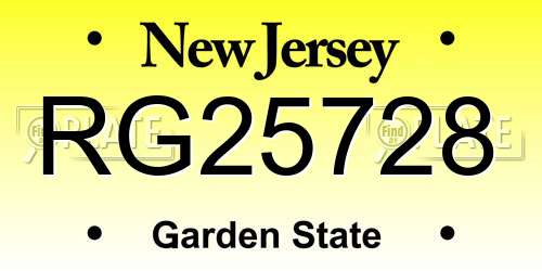 RG25728 New Jersey License Plate
