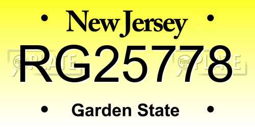 RG25778 New Jersey License Plate