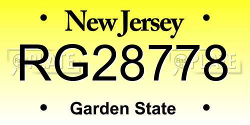 RG28778 New Jersey License Plate