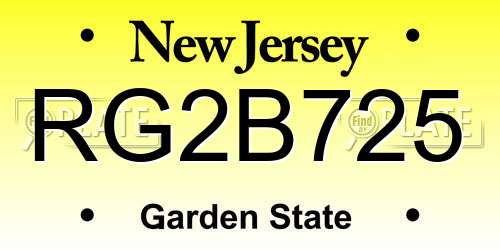 RG2B725 New Jersey License Plate