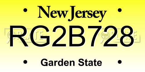 RG2B728 New Jersey License Plate