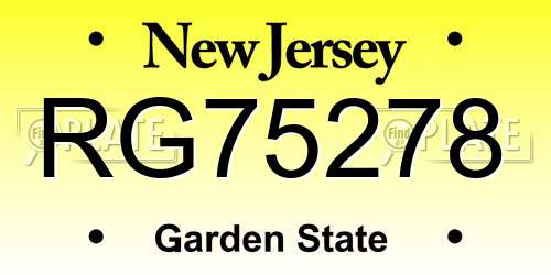 RG75278 New Jersey License Plate