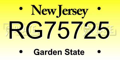 RG75725 New Jersey License Plate