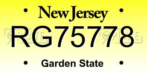 RG75778 New Jersey License Plate