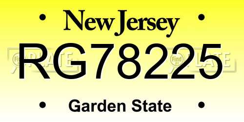 RG78225 New Jersey License Plate