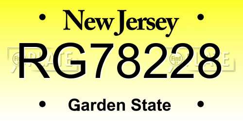 RG78228 New Jersey License Plate