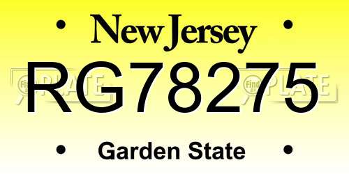 RG78275 New Jersey License Plate