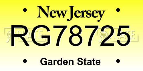 RG78725 New Jersey License Plate