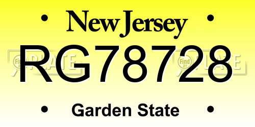 RG78728 New Jersey License Plate