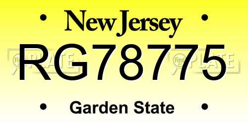 RG78775 New Jersey License Plate