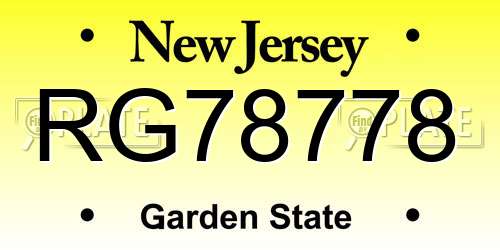 RG78778 New Jersey License Plate