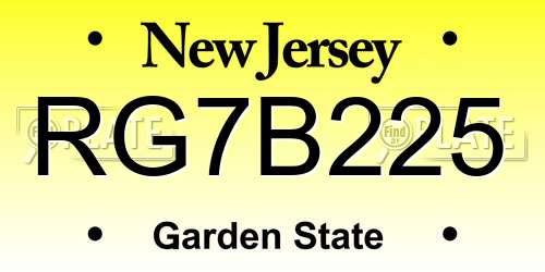 RG7B225 New Jersey License Plate