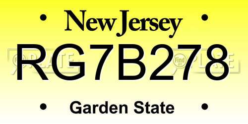 RG7B278 New Jersey License Plate