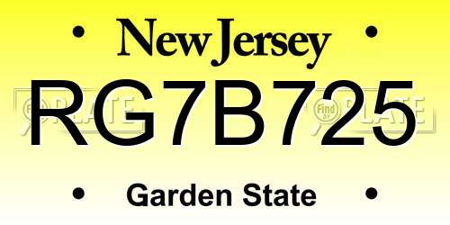 RG7B725 New Jersey License Plate