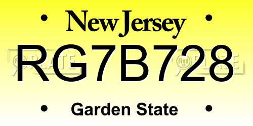RG7B728 New Jersey License Plate
