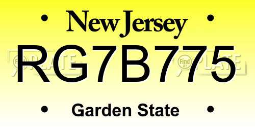 RG7B775 New Jersey License Plate