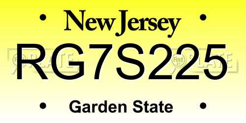 RG7S225 New Jersey License Plate