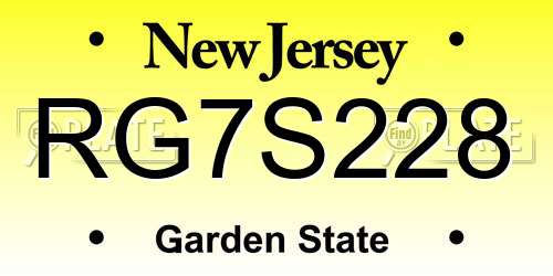 RG7S228 New Jersey License Plate