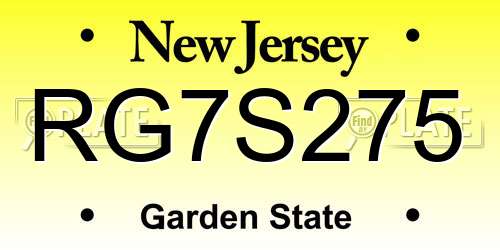RG7S275 New Jersey License Plate