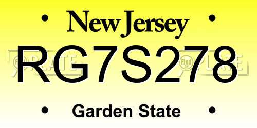 RG7S278 New Jersey License Plate