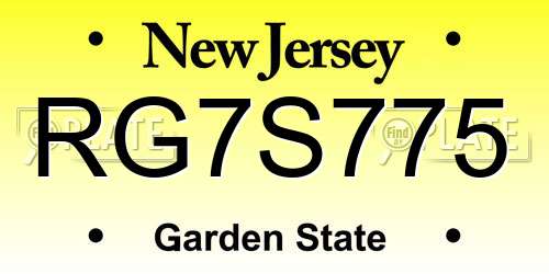 RG7S775 New Jersey License Plate