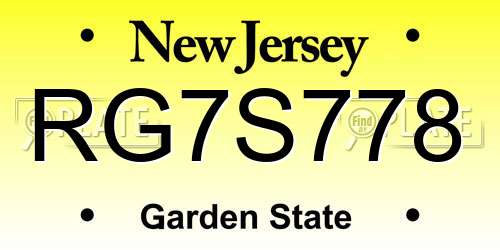 RG7S778 New Jersey License Plate