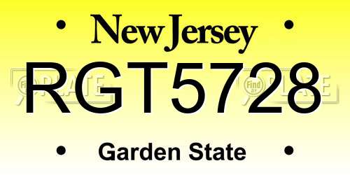 RGT5728 New Jersey License Plate