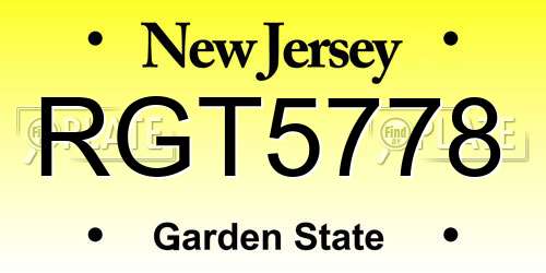 RGT5778 New Jersey License Plate