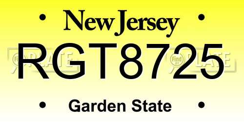RGT8725 New Jersey License Plate