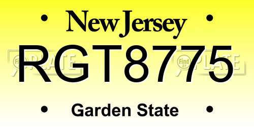 RGT8775 New Jersey License Plate
