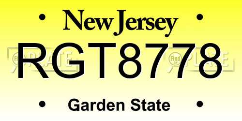 RGT8778 New Jersey License Plate