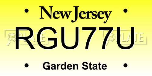 RGU77U New Jersey License Plate