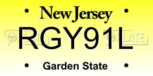 RGY91L New Jersey License Plate