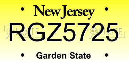 RGZ5725 New Jersey License Plate