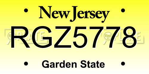 RGZ5778 New Jersey License Plate