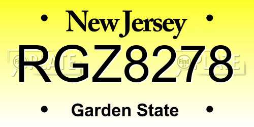 RGZ8278 New Jersey License Plate
