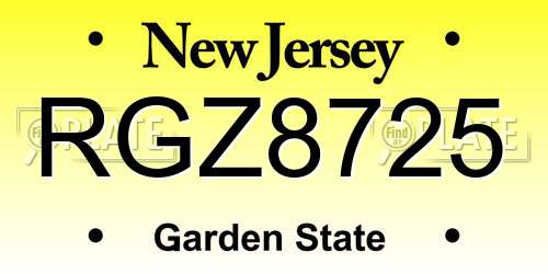 RGZ8725 New Jersey License Plate