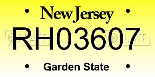 RH03607 New Jersey License Plate