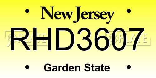 RHD3607 New Jersey License Plate