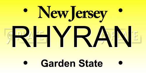 RHYRAN New Jersey License Plate