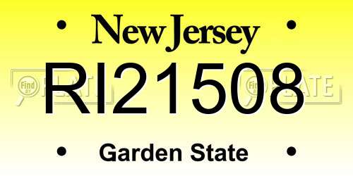 RI21508 New Jersey License Plate