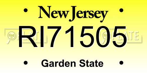 RI71505 New Jersey License Plate